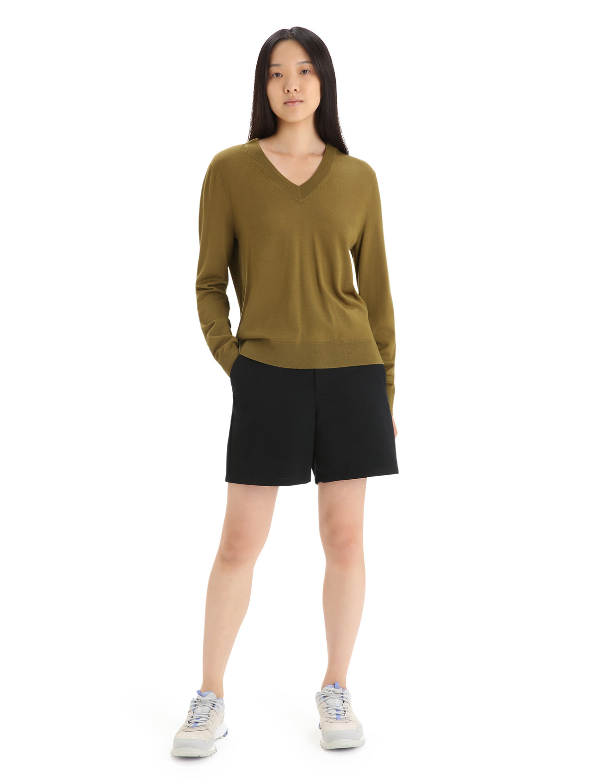 Women's Merino Wilcox Long Sleeve V Neck Sweater Algae - 3