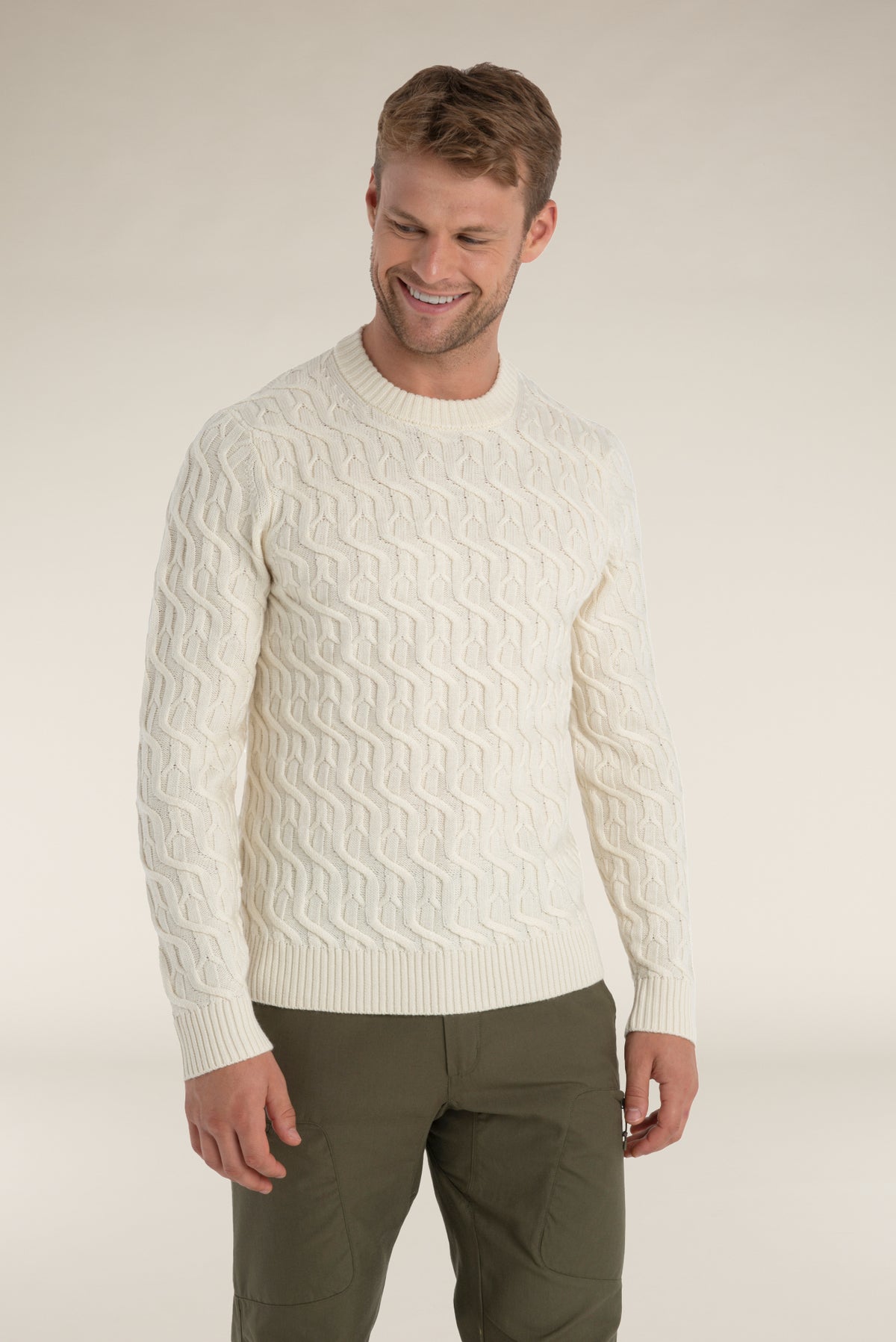Heren Kabelgebreide trui met ronde hals van merinowol  - 1