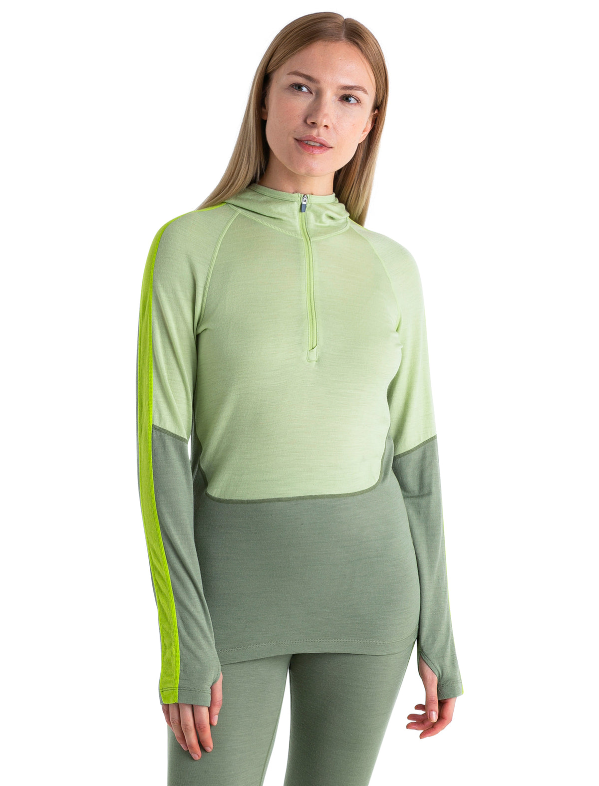 Women's Merino 200 Sonebula Long Sleeve Half Zip Thermal Hoodie Lichen/Glazen - 1