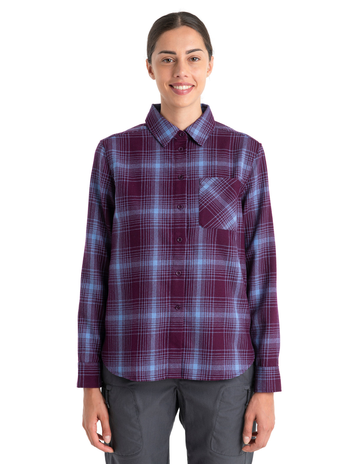 Chemise à manches longues 200 Dawnder en flanelle de mérinos, carreaux Women's  - 1