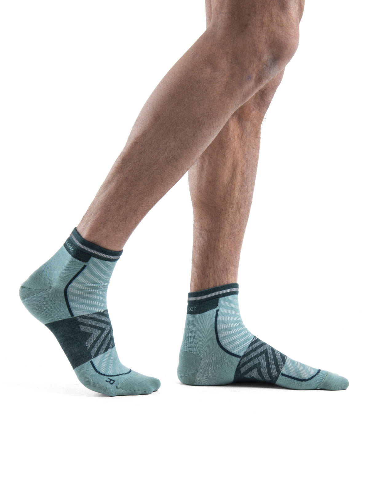 Men's Merino Blend Run+ Ultralight Mini Socks Cloud Ray/Fathom Green - 1