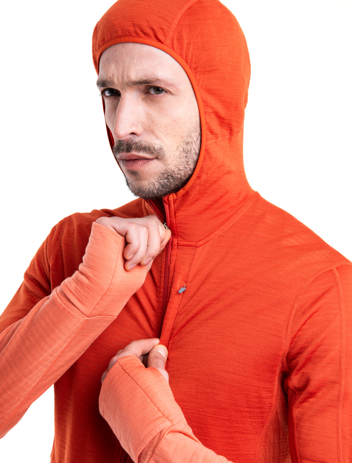 Men's Merino Blend 200 Realfleece™ Descender Long Sleeve Zip Hoodie Molten/Ember - 4