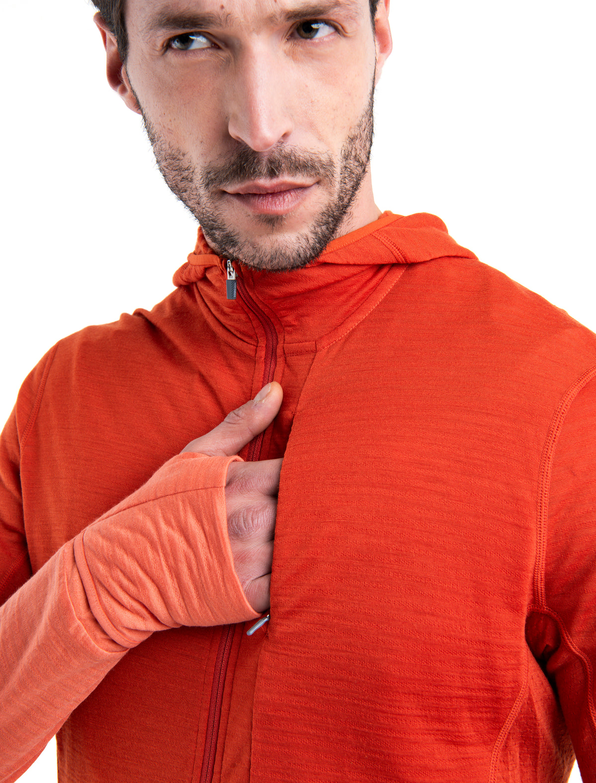 Men's Merino Blend 200 Realfleece™ Descender Long Sleeve Zip Hoodie Molten/Ember - 7