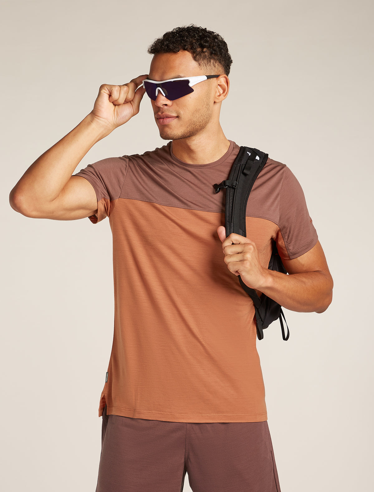 Men's Merino Blend 125 Cool-Lite™ Sphere Short Sleeve T-Shirt Colour Block Dusty clay/carob - 4
