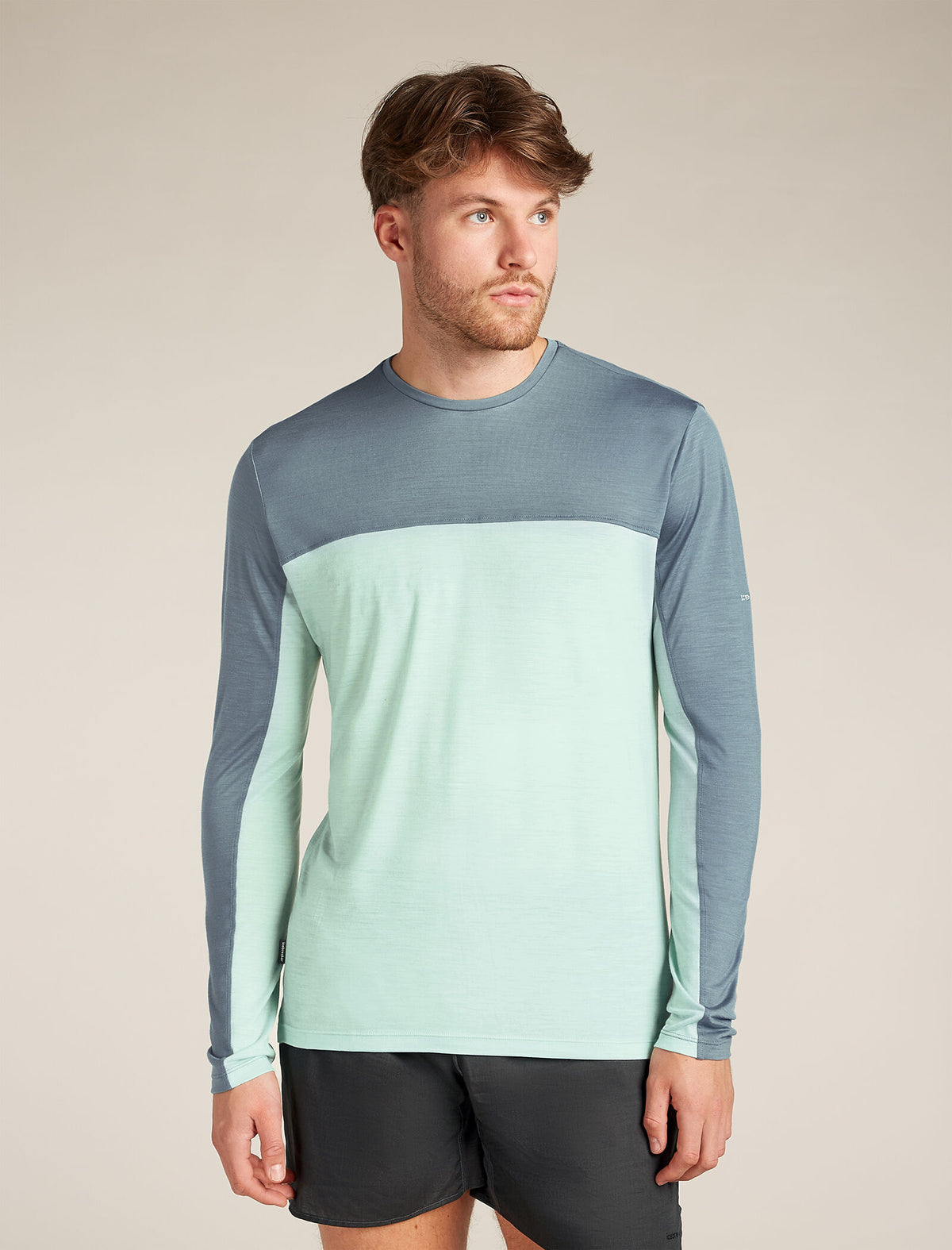 Men's Merino Blend 125 Cool-Lite™ Sphere Long Sleeve T-Shirt Colour Block Mint/blue ash - 1
