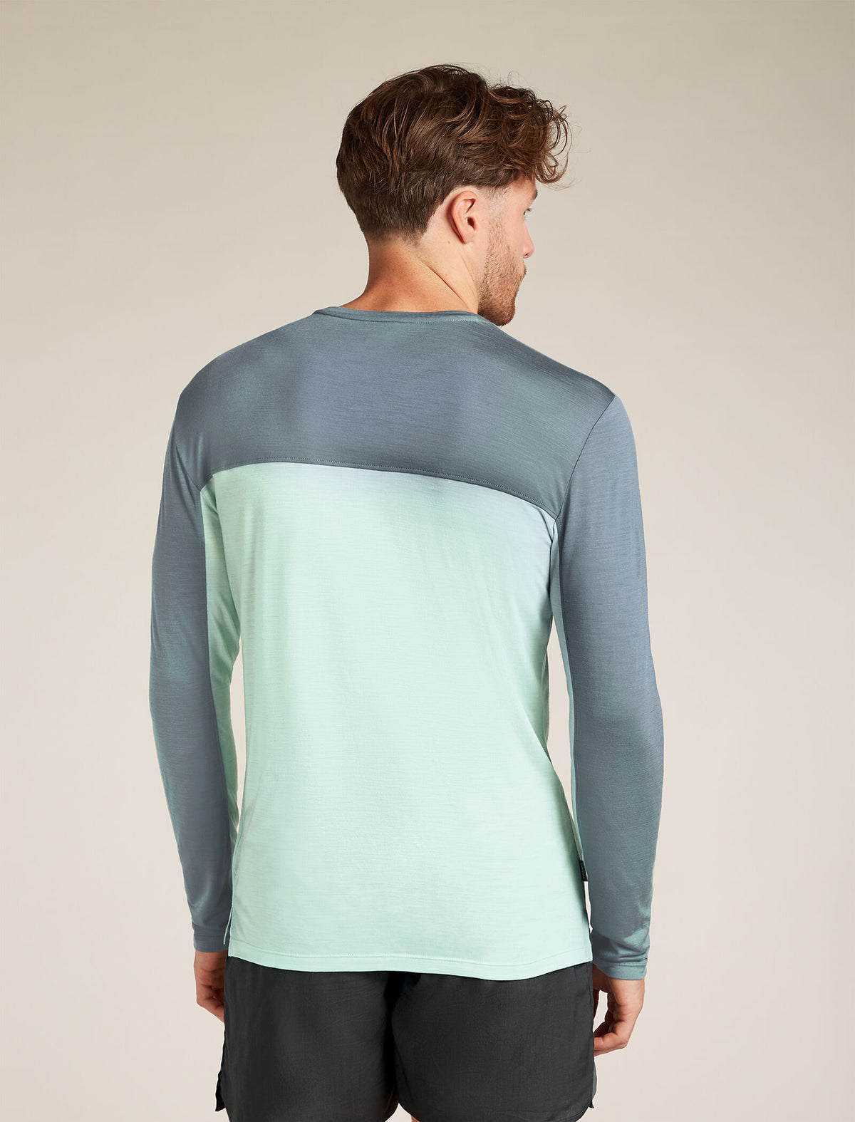 Men's Merino Blend 125 Cool-Lite™ Sphere Long Sleeve T-Shirt Colour Block Mint/blue ash - 2