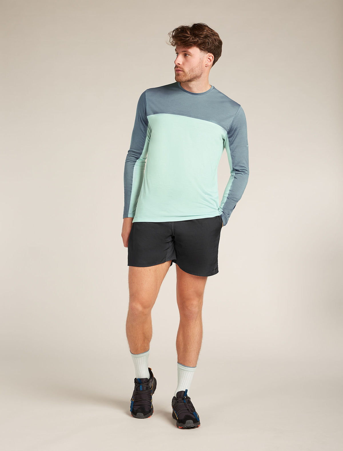 Men's Merino Blend 125 Cool-Lite™ Sphere Long Sleeve T-Shirt Colour Block Mint/blue ash - 3