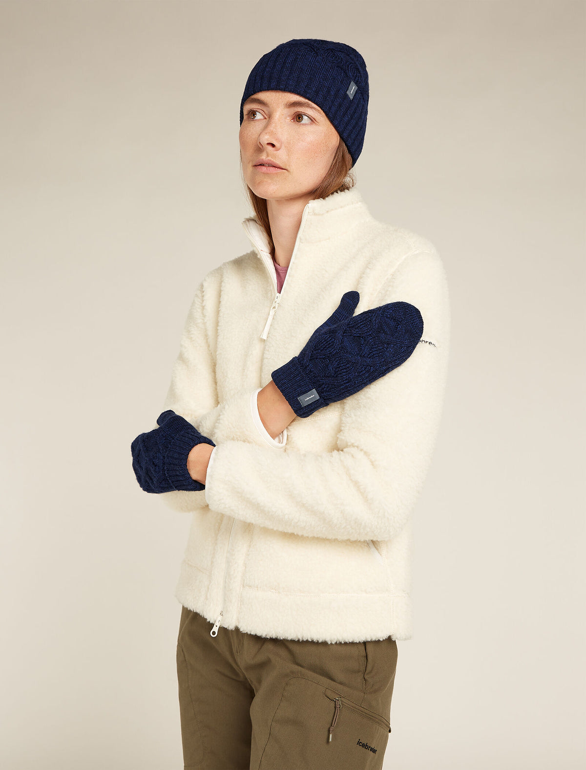 Unisex Merino Cable Knit Mittens Midnight Navy/Royal Navy - 2