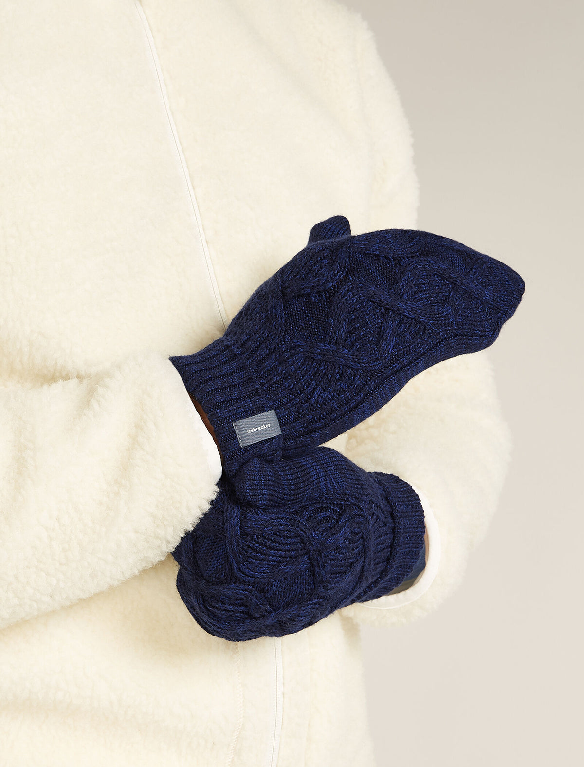 Unisex Merino Cable Knit Mittens Midnight Navy/Royal Navy - 3