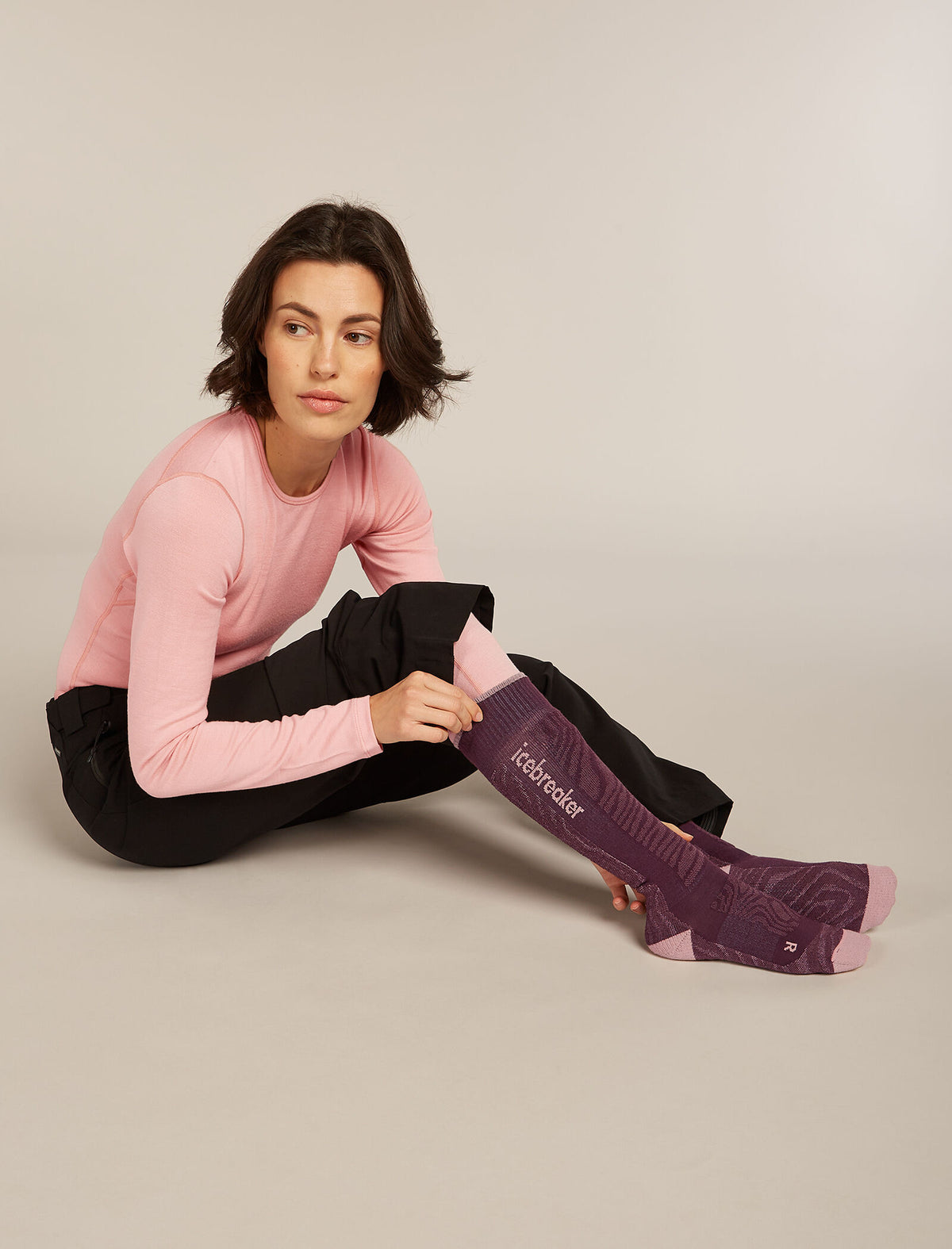 Women's Women Ski+ Over the Calf Socks Mountain Contour Java/Blush - 2