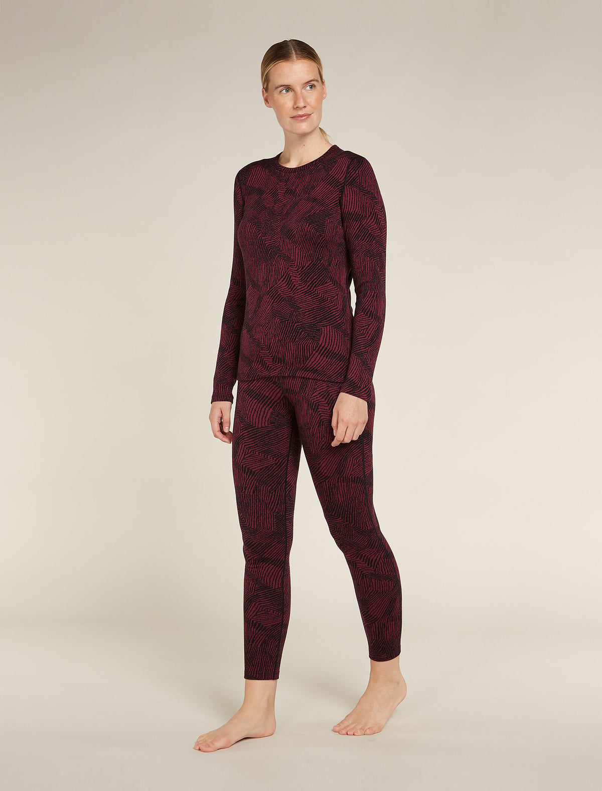 Women's Merino 260 Vertex Long Sleeve Crew Thermal Top Frozen Forms Black/Port - 3