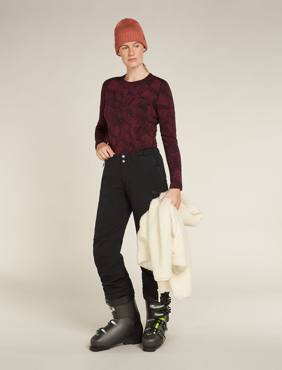 Women's Merino 260 Vertex Long Sleeve Crew Thermal Top Frozen Forms Black/Port - 4