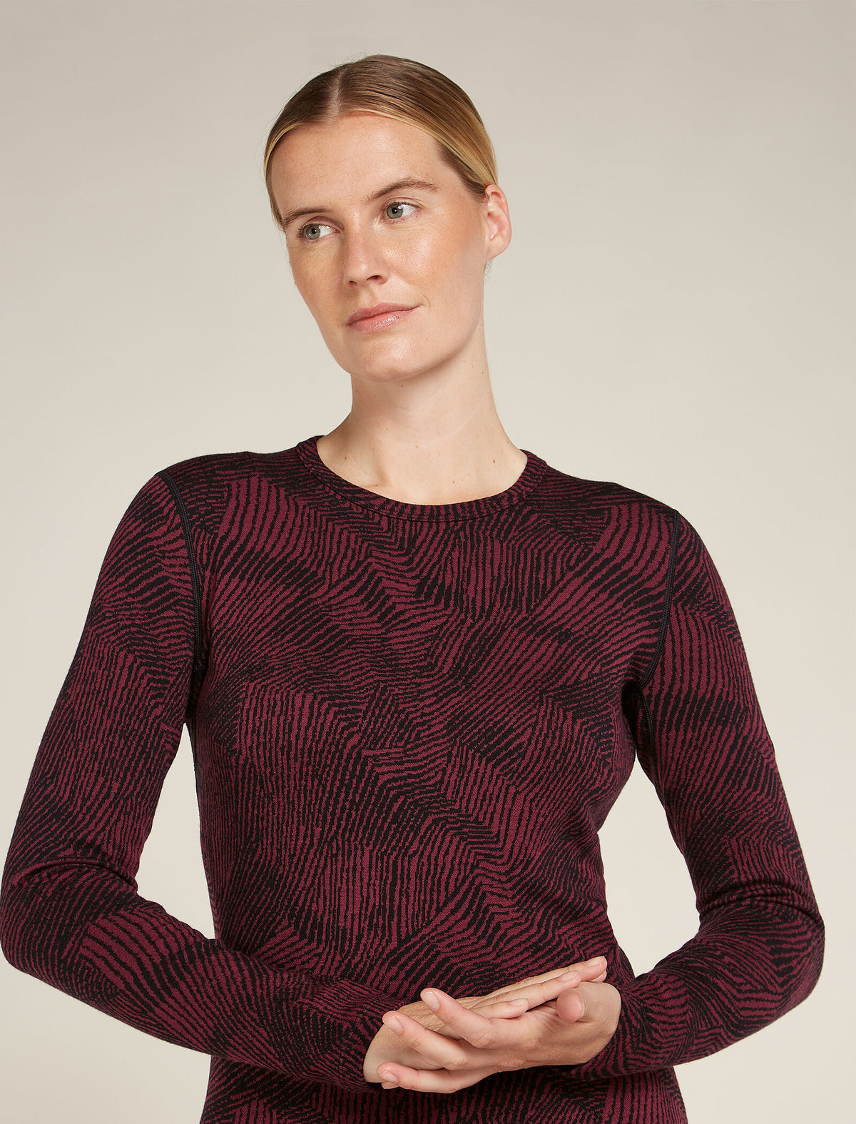 Women's Merino 260 Vertex Long Sleeve Crew Thermal Top Frozen Forms Black/Port - 6