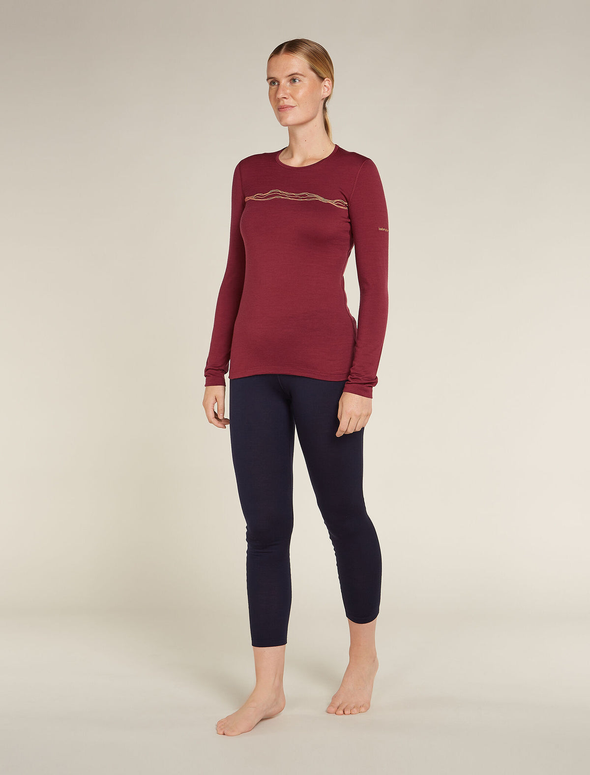 Women's Merino 200 Oasis Long Sleeve Crew Mountain Pulse Thermal Top Port - 3