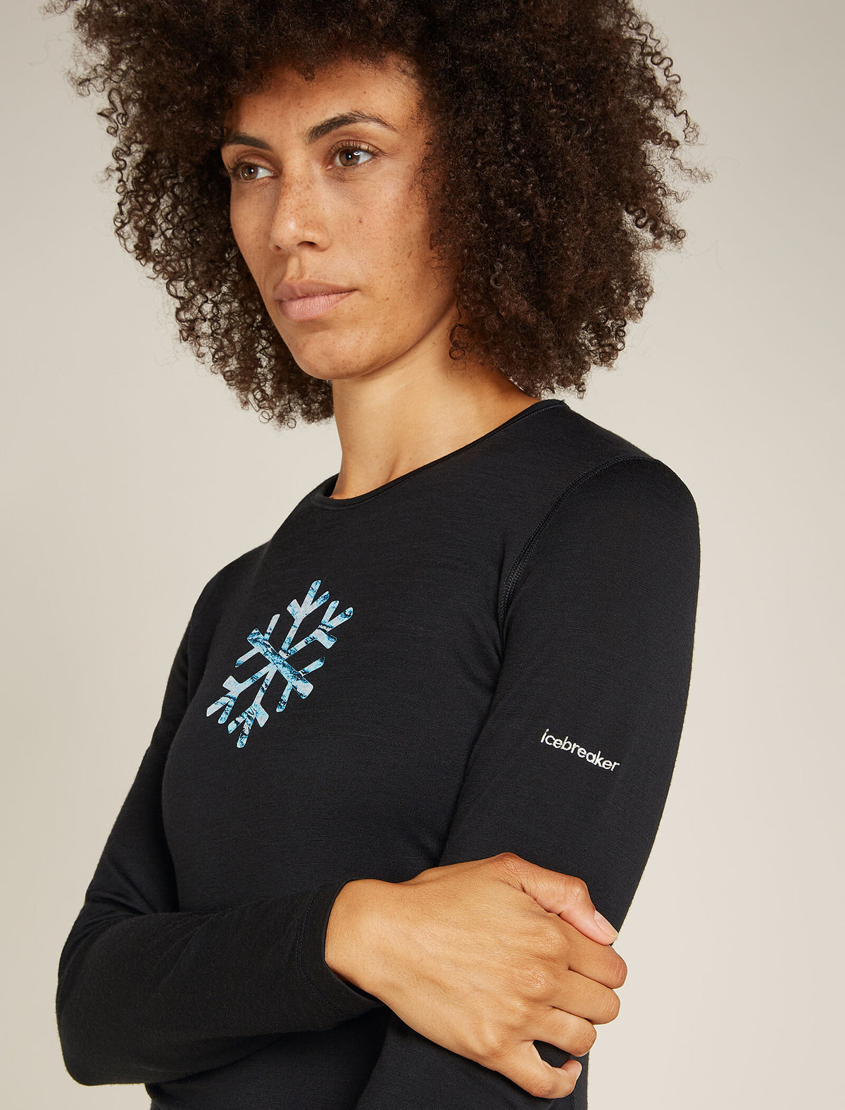 Women's Merino 200 Oasis Long Sleeve Crew Thermal Top Protect Our Winters Black - 5