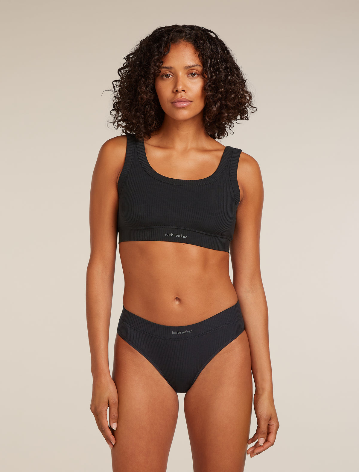 Women's Rib Lotus Bra Black - 1