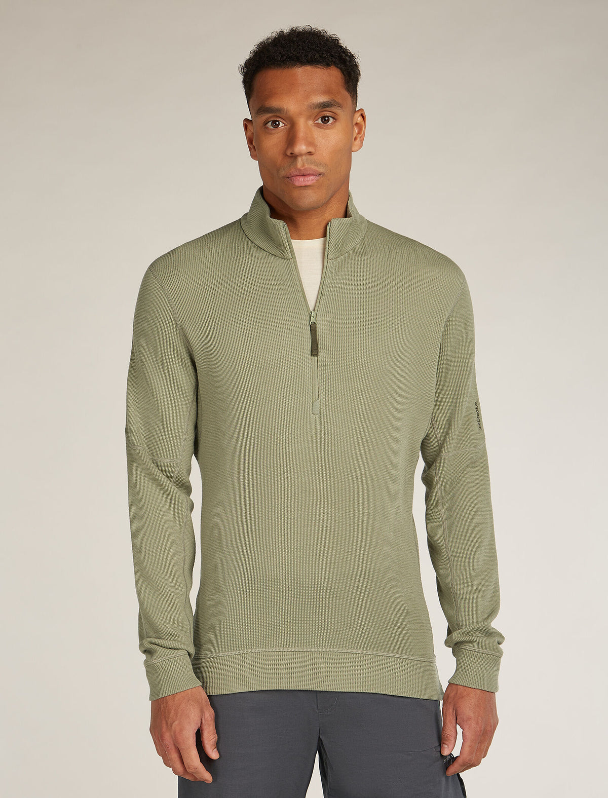 Men's Merino 260 Waffle Knit Wander Long Sleeve Half Zip Lichen - 1