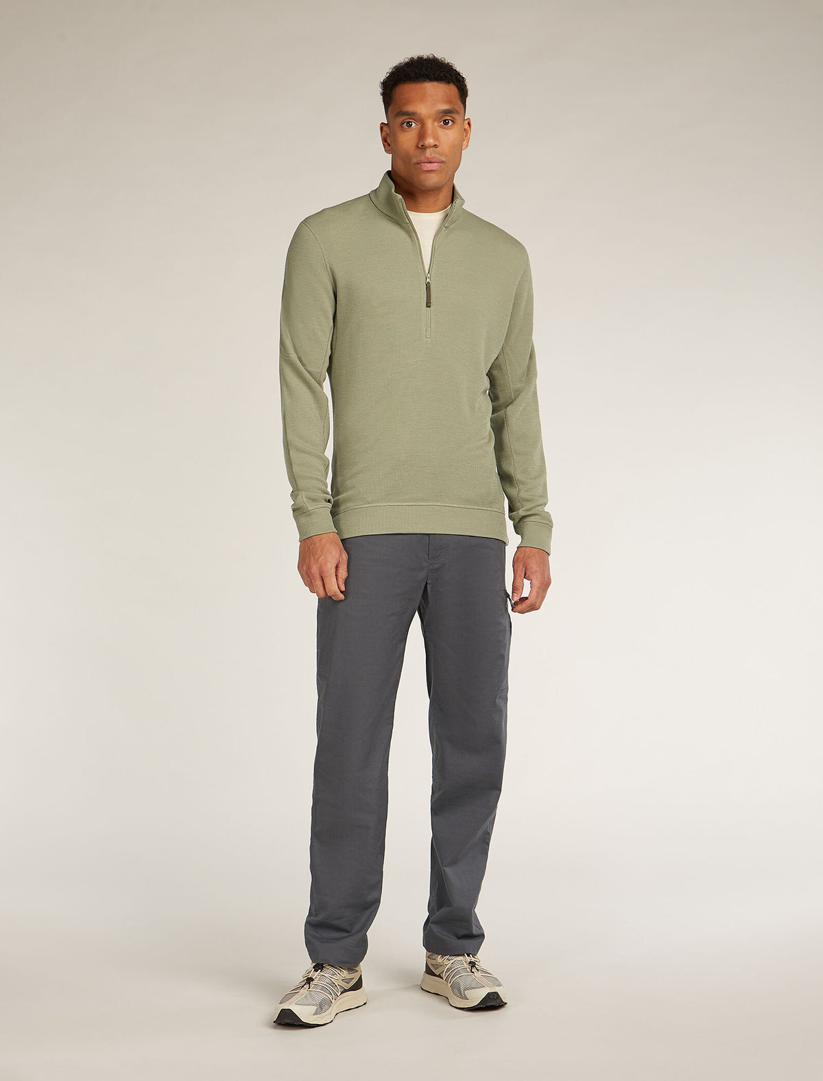 Men's Merino 260 Waffle Knit Wander Long Sleeve Half Zip Lichen - 3
