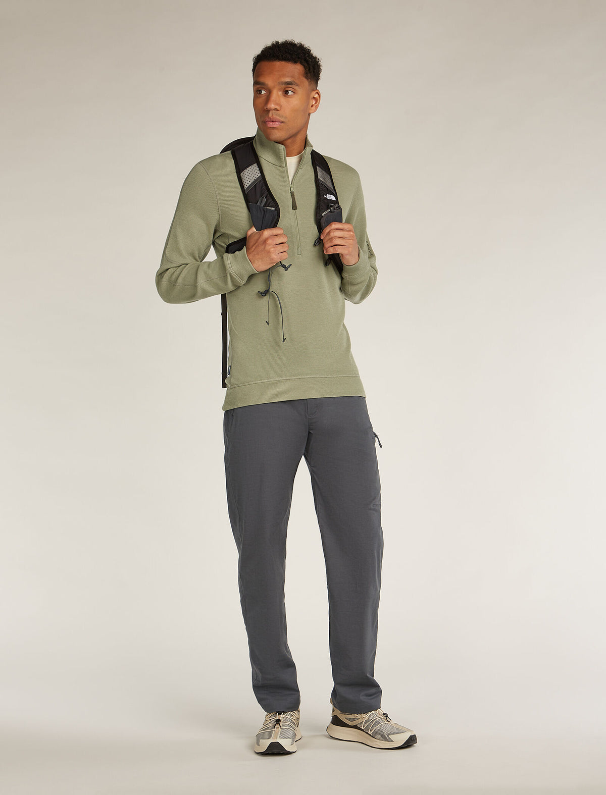 Men's Merino 260 Waffle Knit Wander Long Sleeve Half Zip Lichen - 4