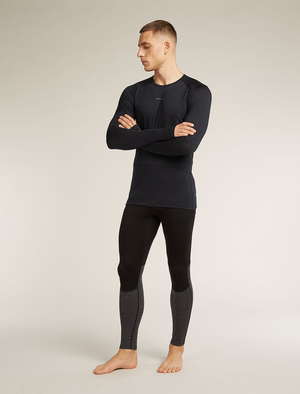 Men's Merino Blend 125 ZoneKnit™ Long Sleeve Crew Thermal Top Black - 3