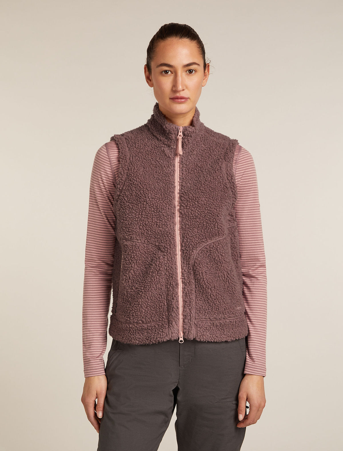 Women's Merino Blend 960 RealFleece™ High Pile Vest Summit Dk Hthr/Blush - 1