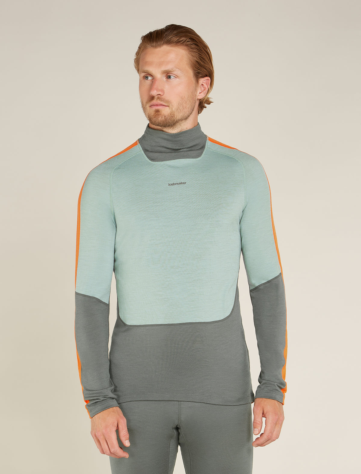 Men's 200 Sonebula Long Sleeve High Neck Thermal Top Galaxy/Moss/Blaze - 1
