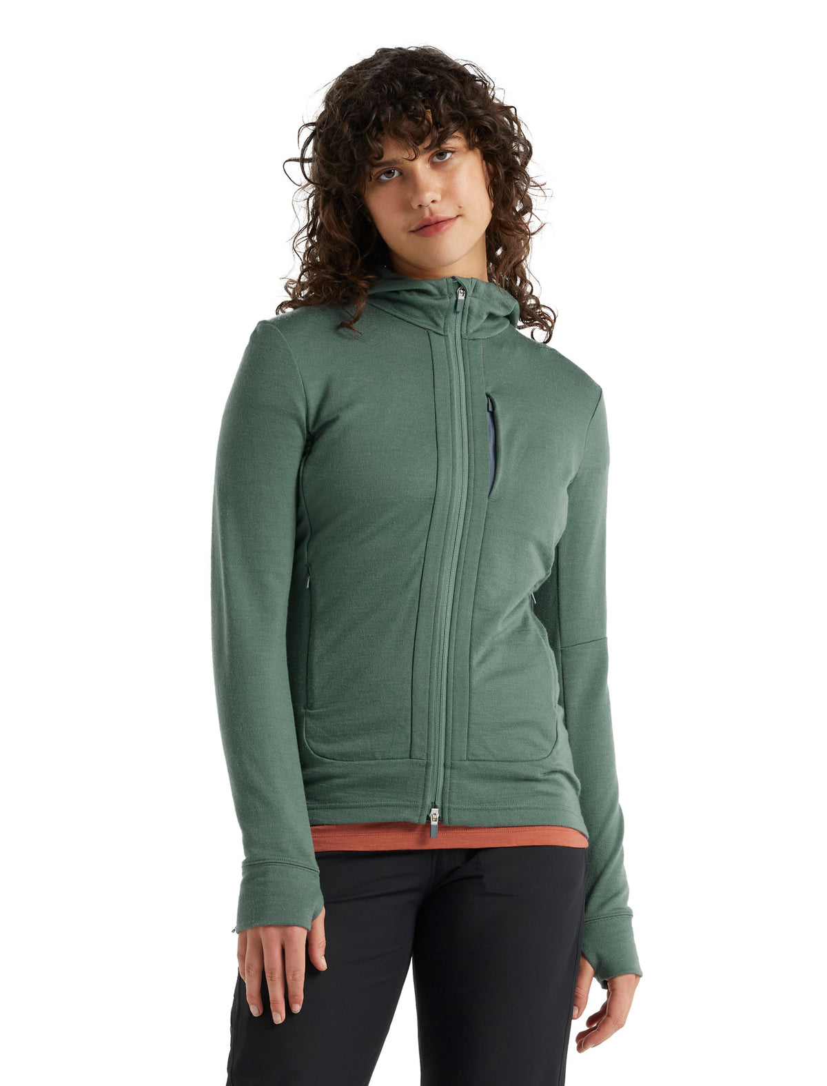 Women's Merino Quantum III Long Sleeve Zip Hoodie Sage - 1