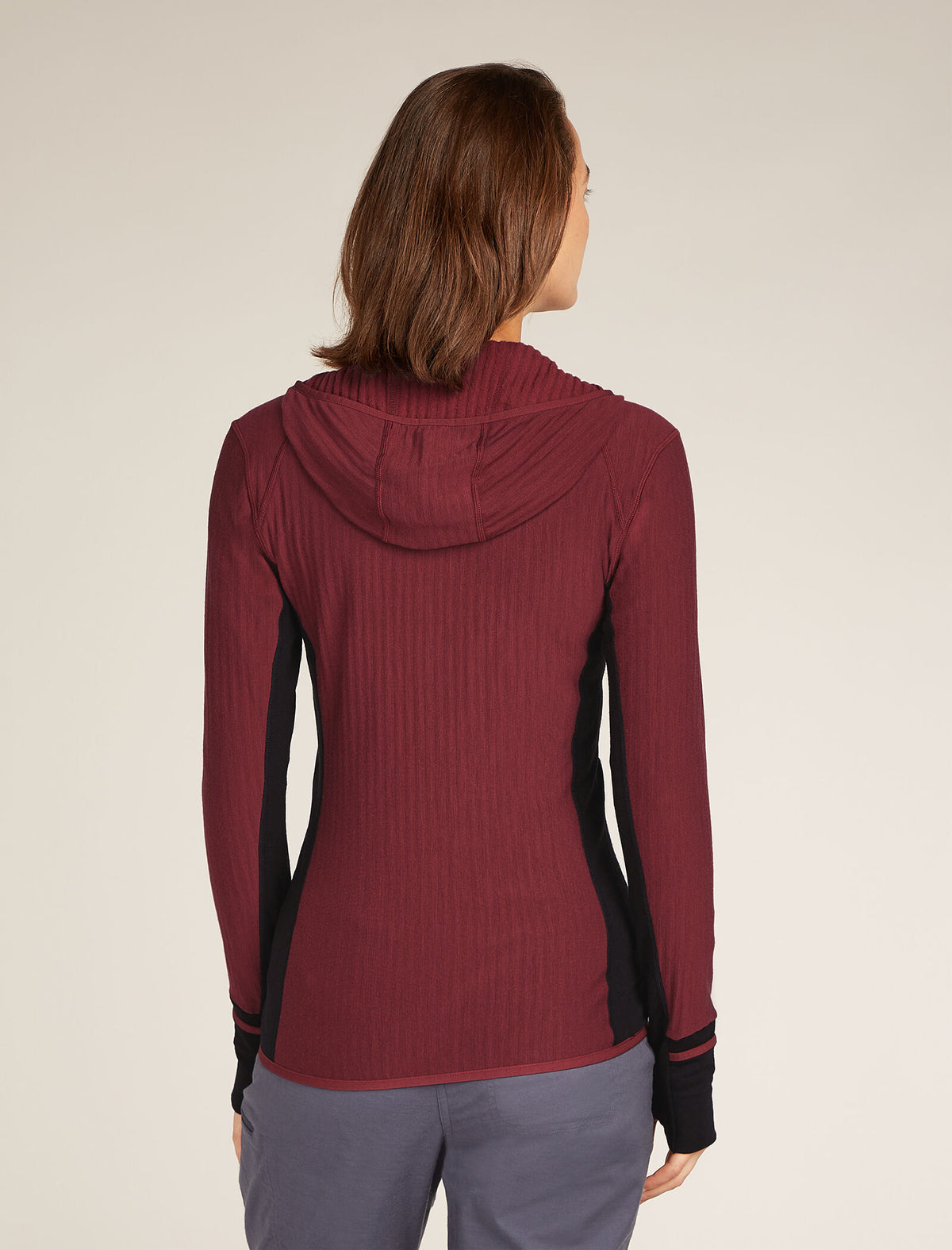 Women's Descender Long Sleeve Zip Hoodie Port/Black - 2