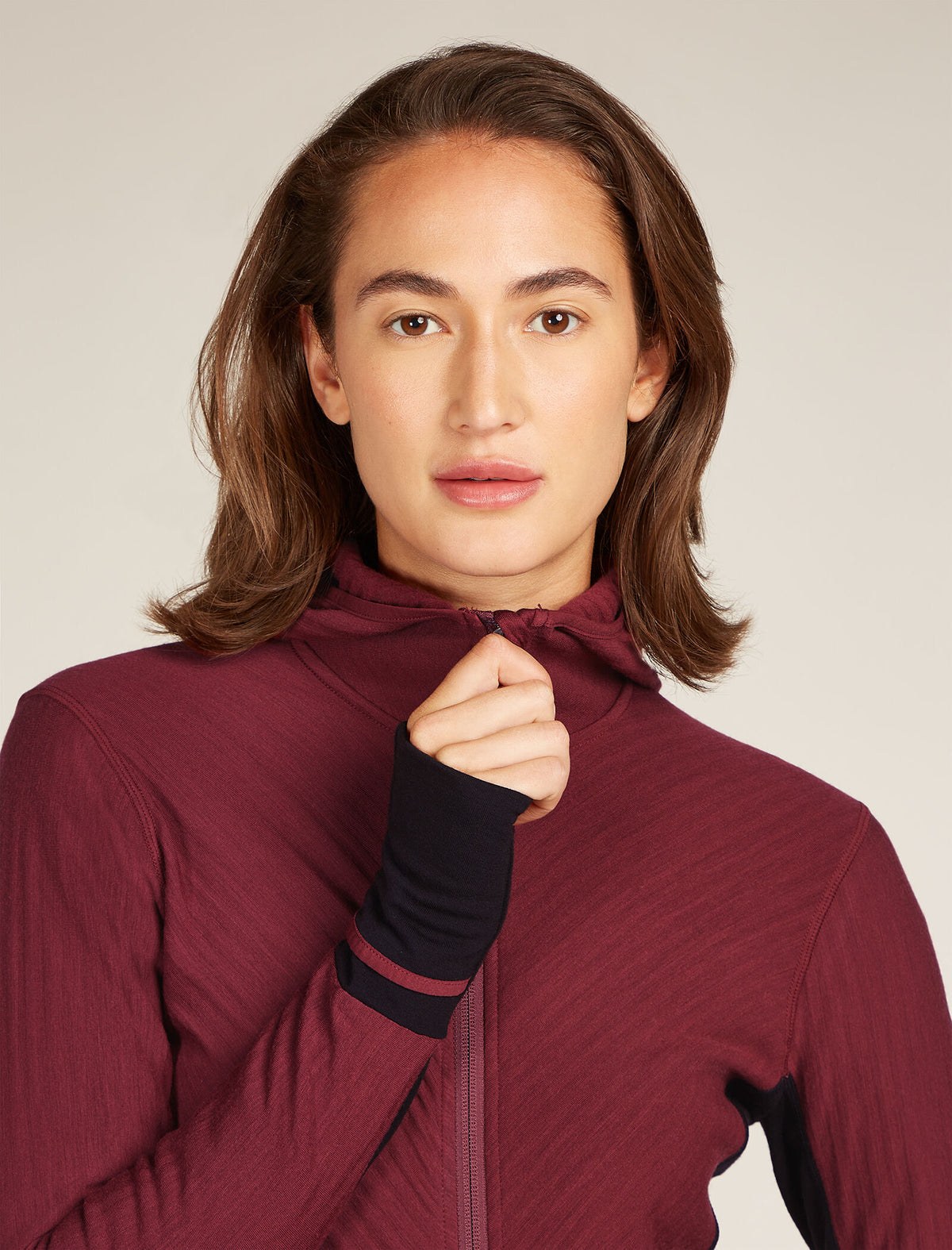 Women's Descender Long Sleeve Zip Hoodie Port/Black - 4