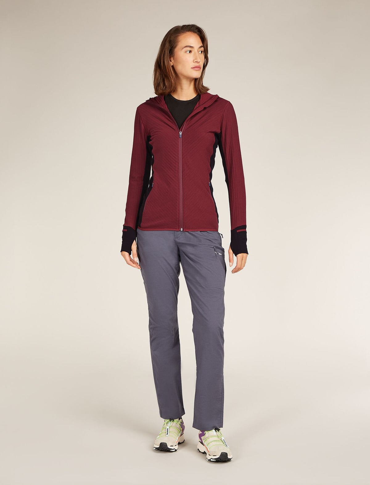 Women's Descender Long Sleeve Zip Hoodie Port/Black - 3
