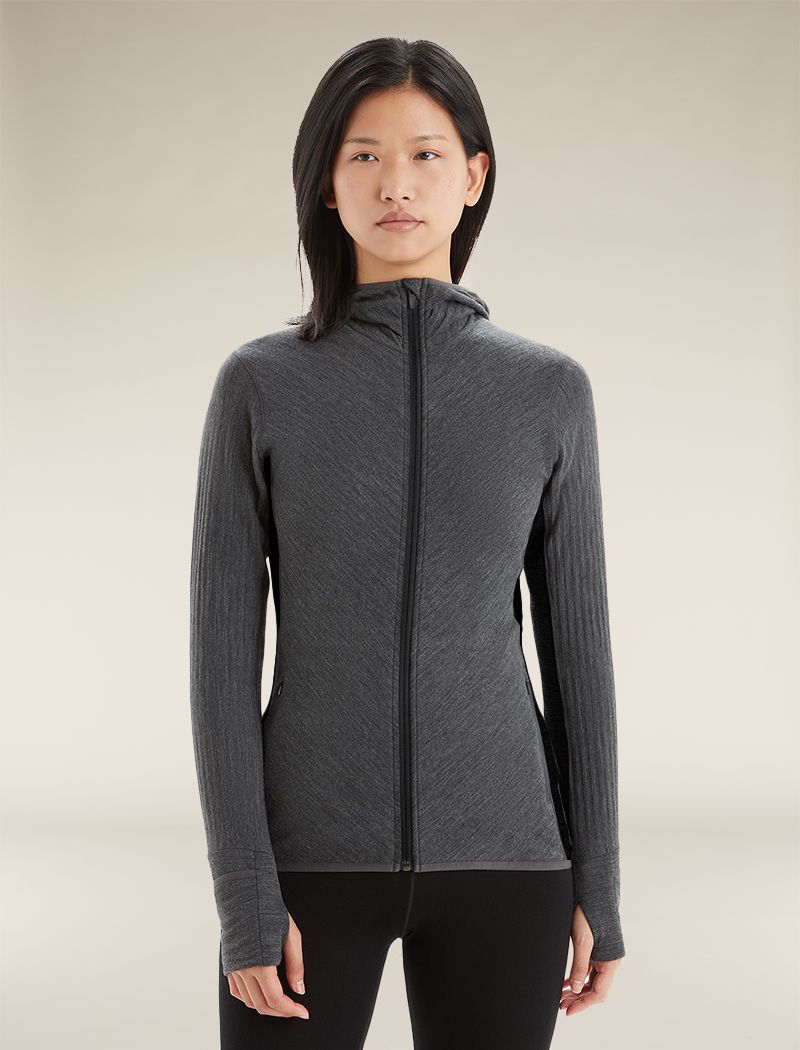 Women's Merino Blend Descender Long Sleeve Zip Hood Jacket| icebreaker