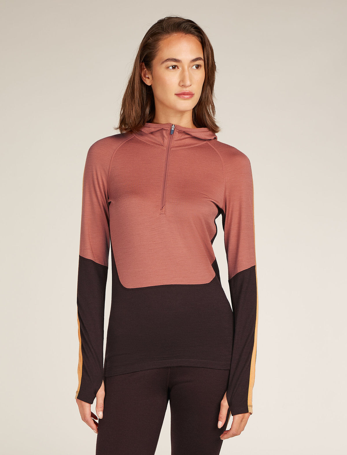 Women's Merino 200 Sonebula Long Sleeve Half Zip Thermal Hoodie Bittersweet - 1