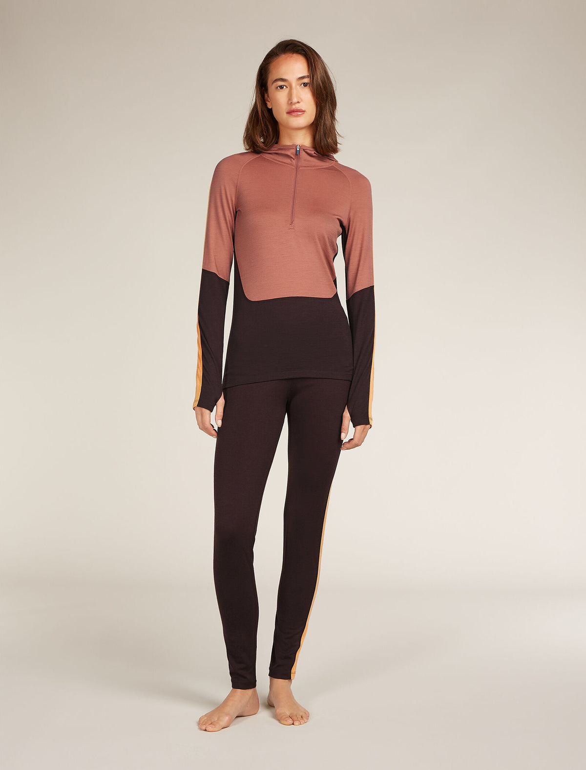 Women's Merino 200 Sonebula Long Sleeve Half Zip Thermal Hoodie Bittersweet - 3