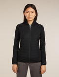 Women's Merino Blend Quantum Hybrid Long Sleeve Zip Hoodie Black - 1