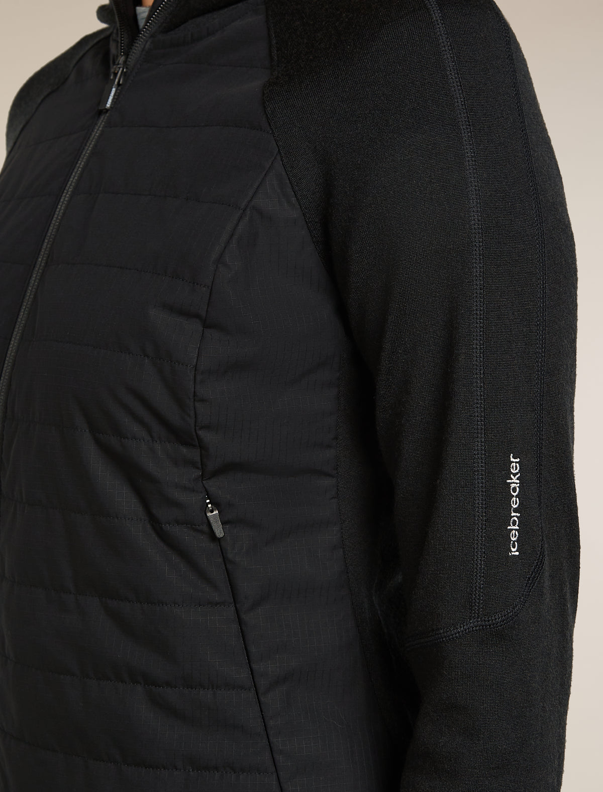 Women's Merino Blend Quantum Hybrid Long Sleeve Zip Hoodie Black - 5