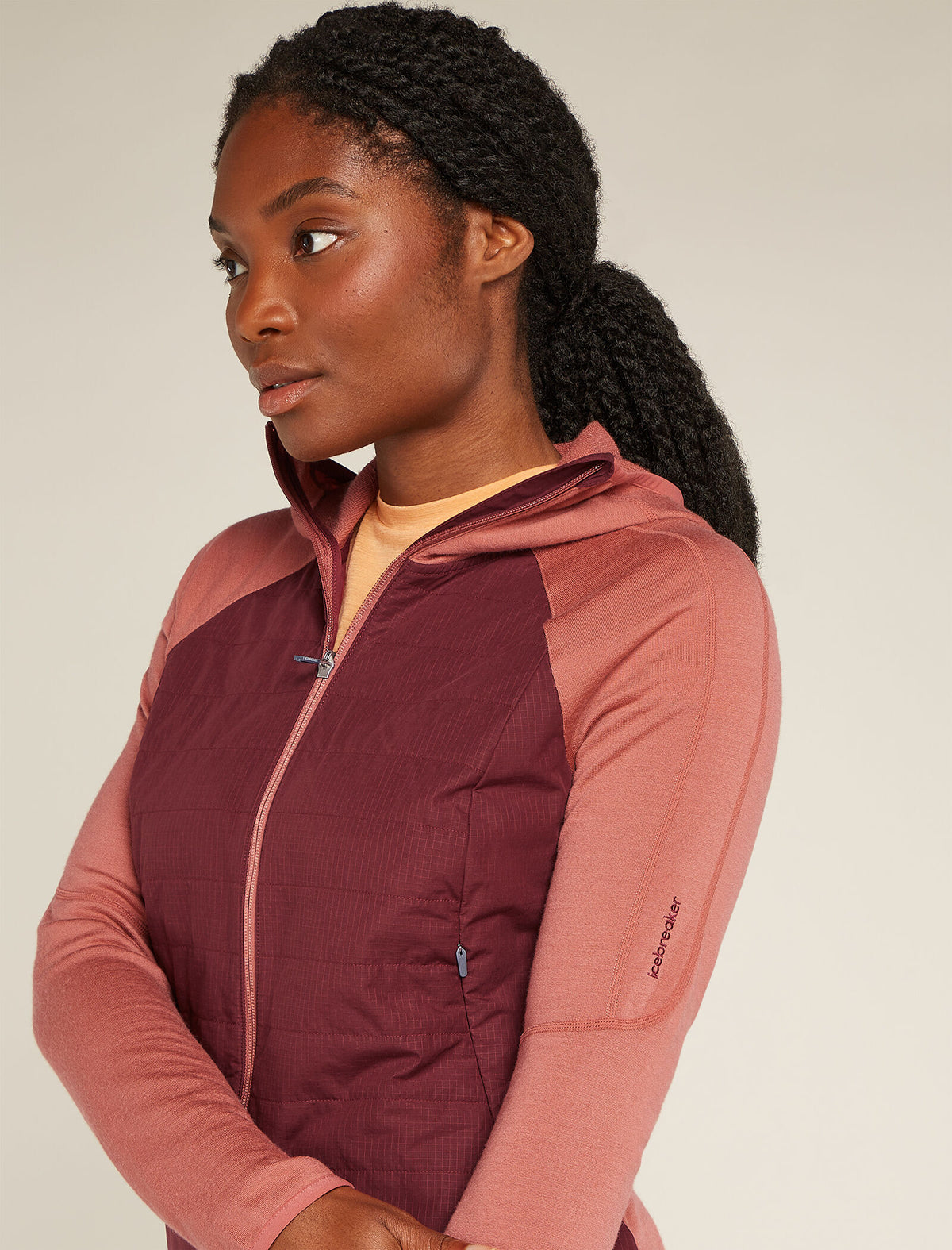 Haut à capuche, manches longues et glissière Quantum Hybrid en mélange de mérinos Women's  - 6