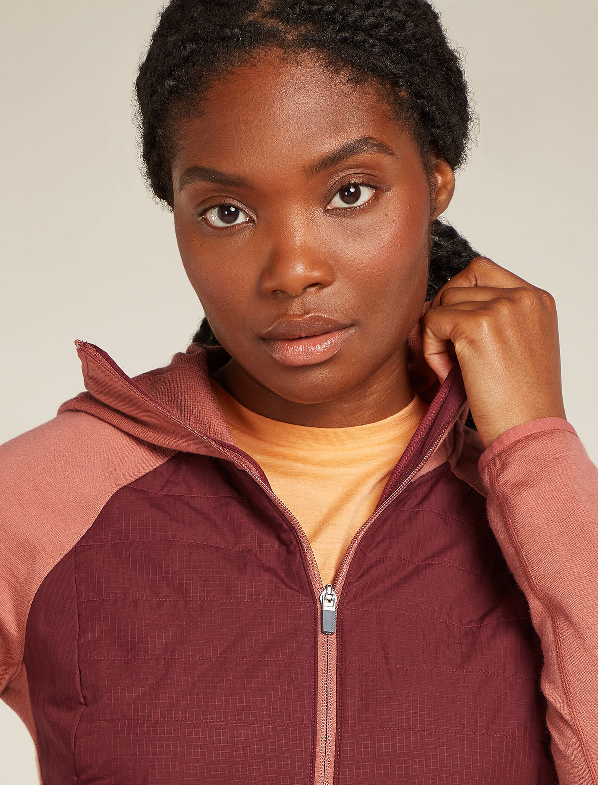 Haut à capuche, manches longues et glissière Quantum Hybrid en mélange de mérinos Women's  - 8