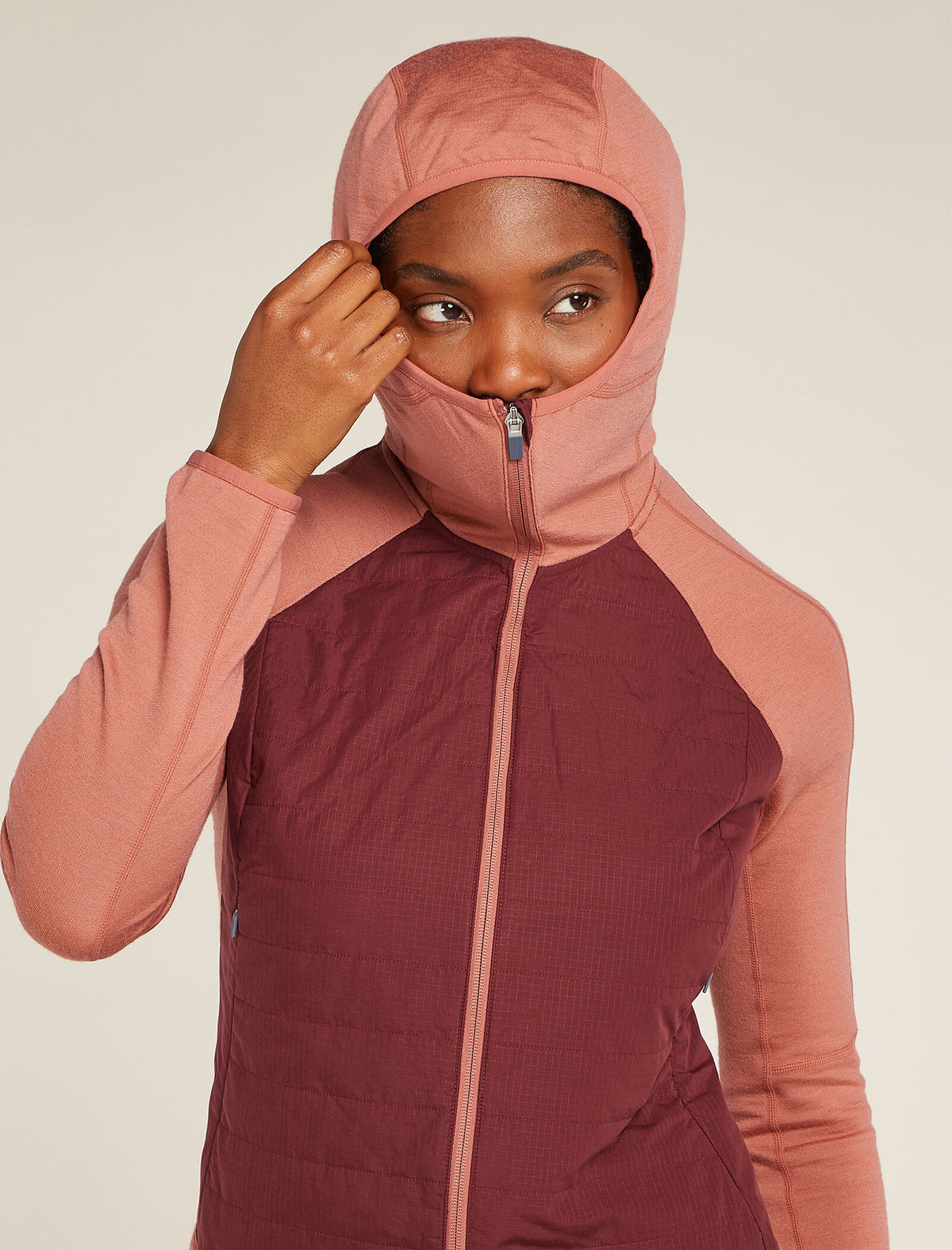 Haut à capuche, manches longues et glissière Quantum Hybrid en mélange de mérinos Women's  - 9