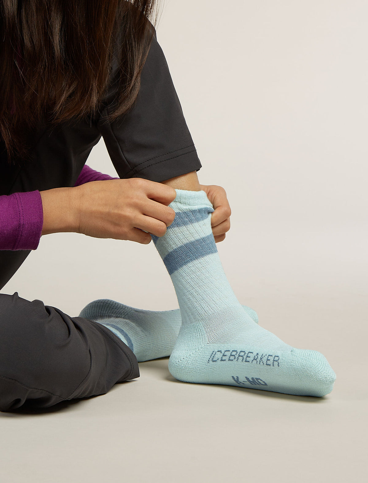 Kids’ Merino Blend Hike Light Crew Socks Mint/blue ash - 1