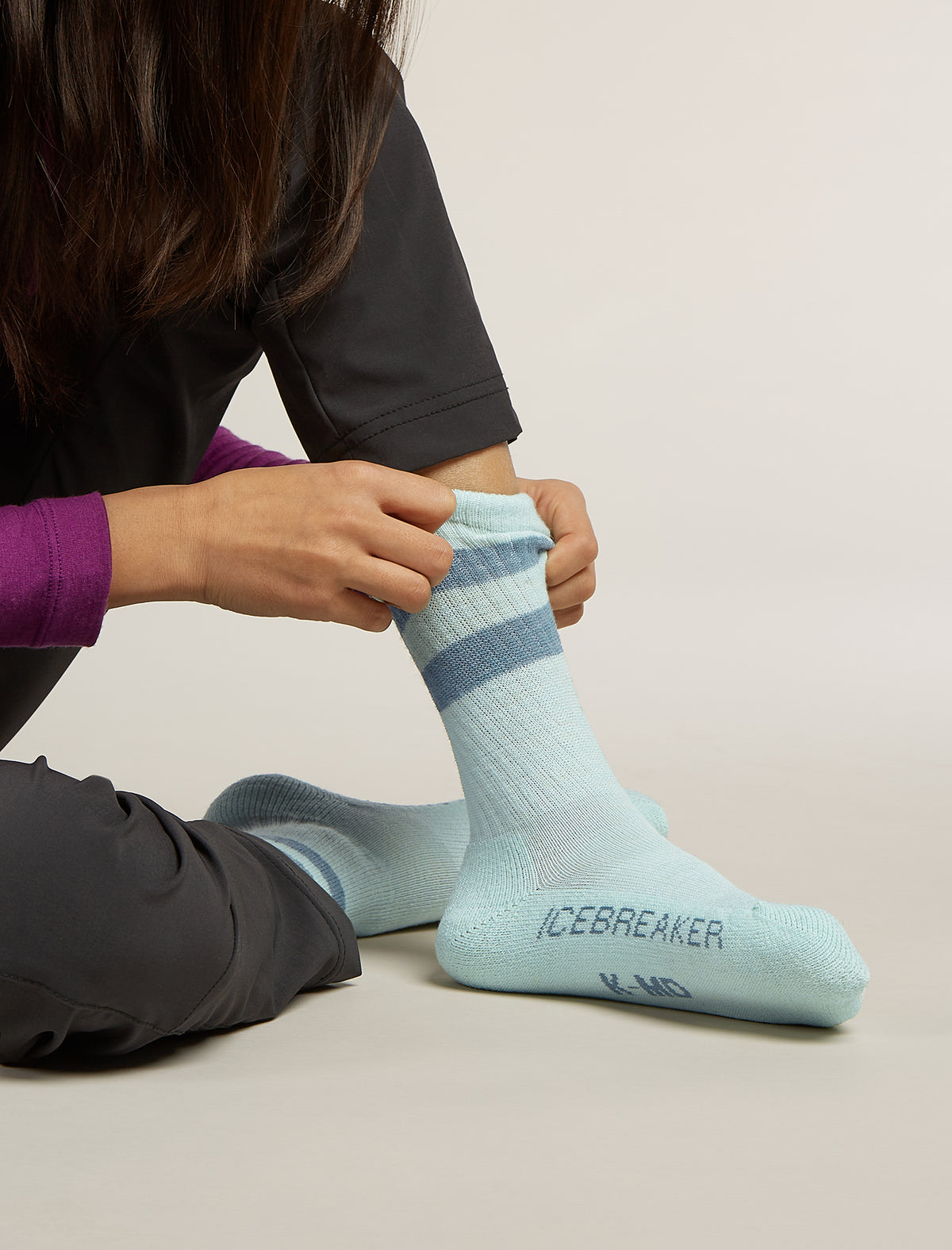 Kids’ Merino Blend Hike Light Crew Socks Mint/blue ash - 4